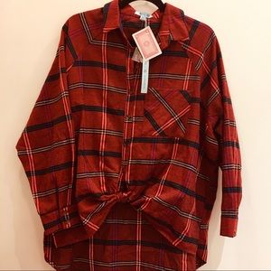 Flannel hi low plaid shirt 50/50 M & L